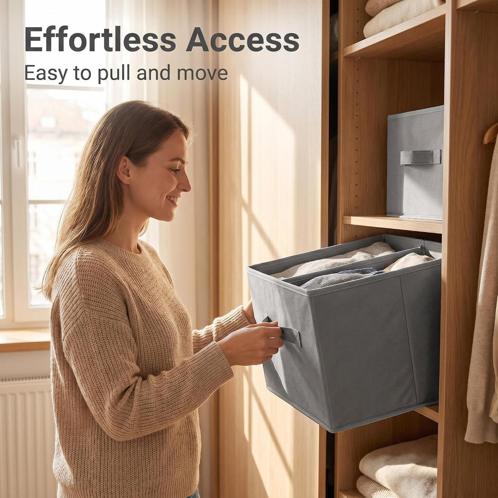 Collapsible Fabric Storage Drawer 11"x11"x7" - Foldable Closet Drawer for Hanging Closet Organizer, Shelf Drawer for Clothes, Underwear, Socks, Grey
