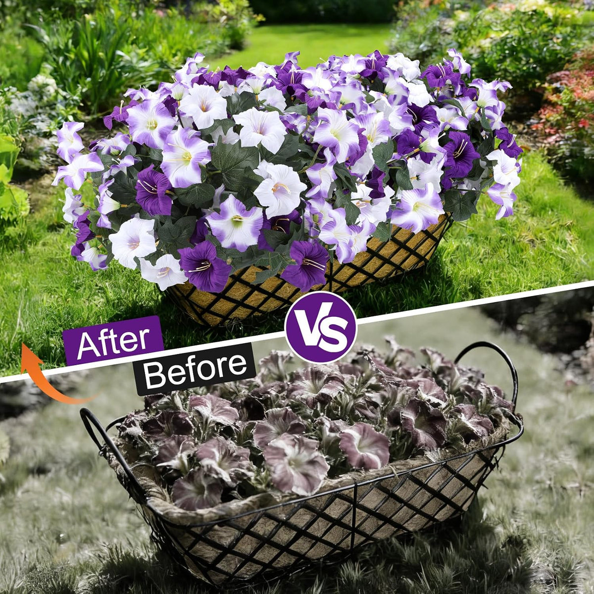 Geegoods Artificial Petunias Flowers for Outdoors, 4 Bundles UV Resistant
