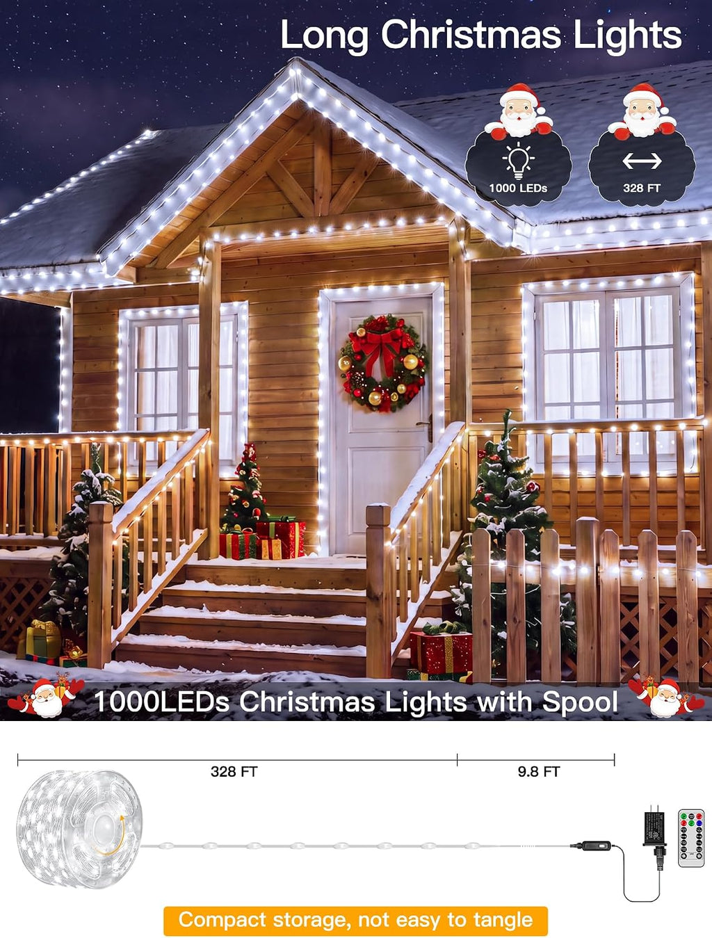 White Christmas Lights, 1000LED 328FT Fairy Lights Outdoor Indoor