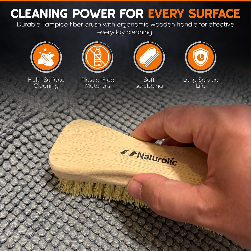 All-Natural Wooden Scrub Brush Set | Eco-Friendly Cleaning Brush Set with Tampico Bristles | Floor Scrub Brush & Shower Scrubber for Bathroom, Tub, Kitchen & Carpet | Sustainable Set – Pack of 2