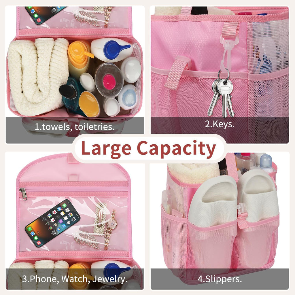 Hanging Mesh Shower Caddy Portable for College Dorm Room Essentials Pink