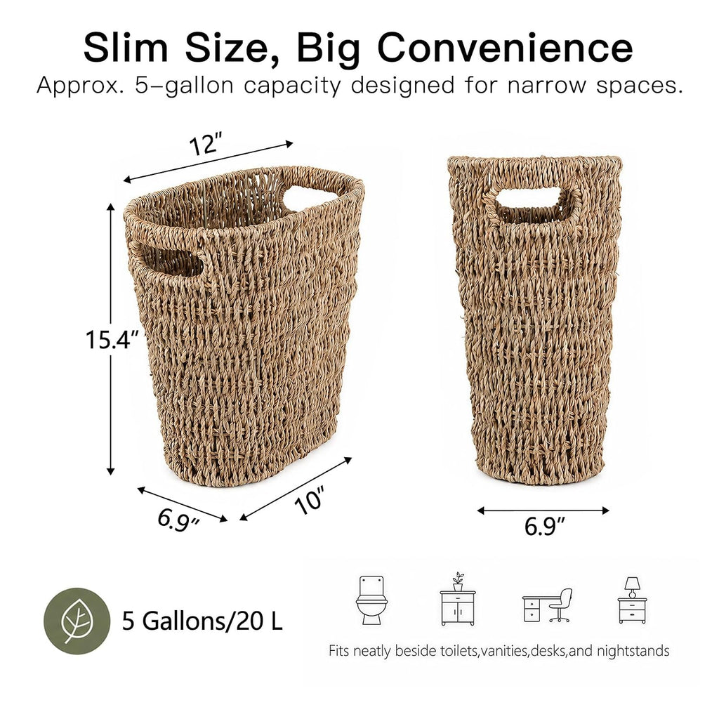 Coeusy Wicker Trash Can,Seagrass Waste Basket for Bathroom,Bedroom,5 Gallon