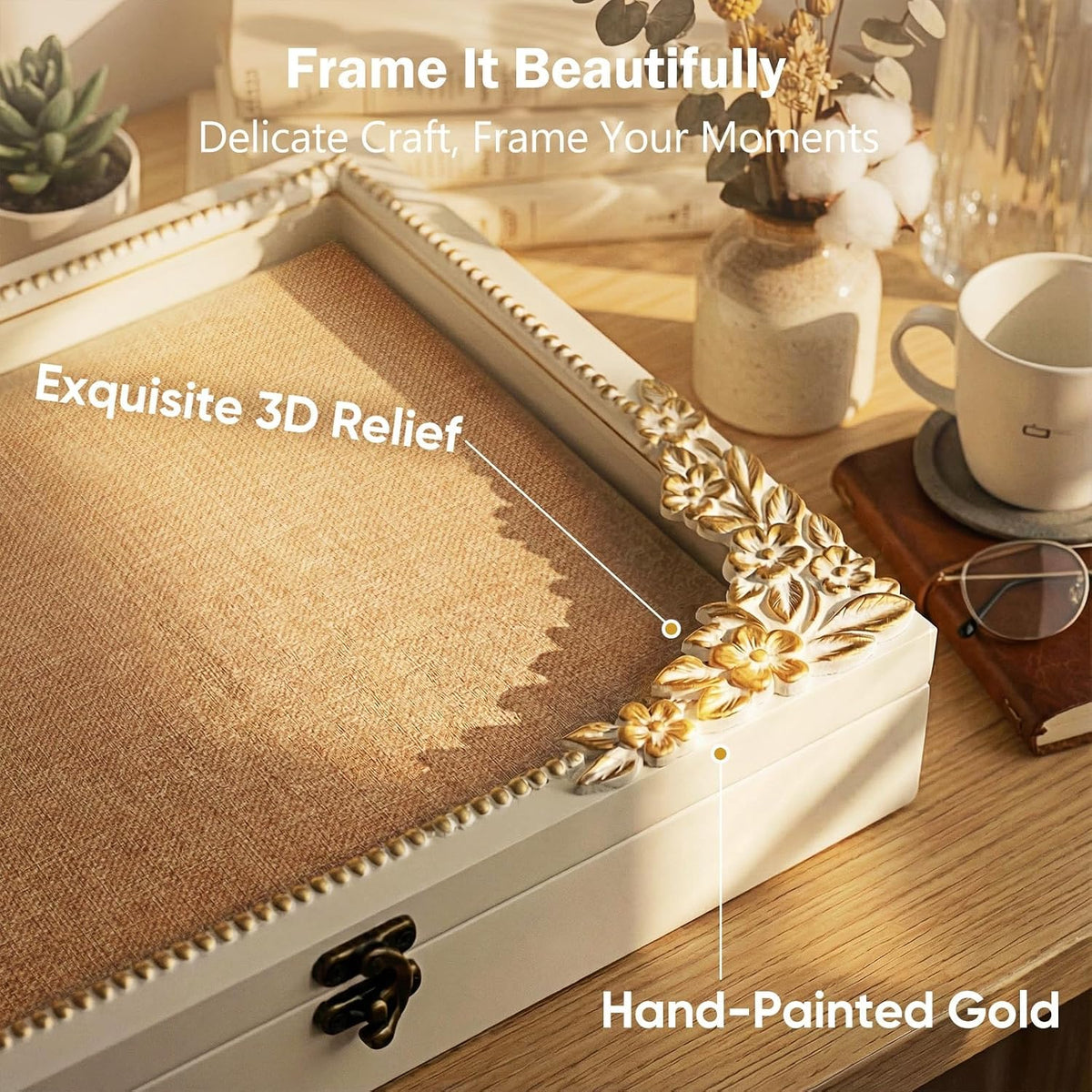 11x14 Shadow Box Frame, Vintage Gold & White Wood Display Case