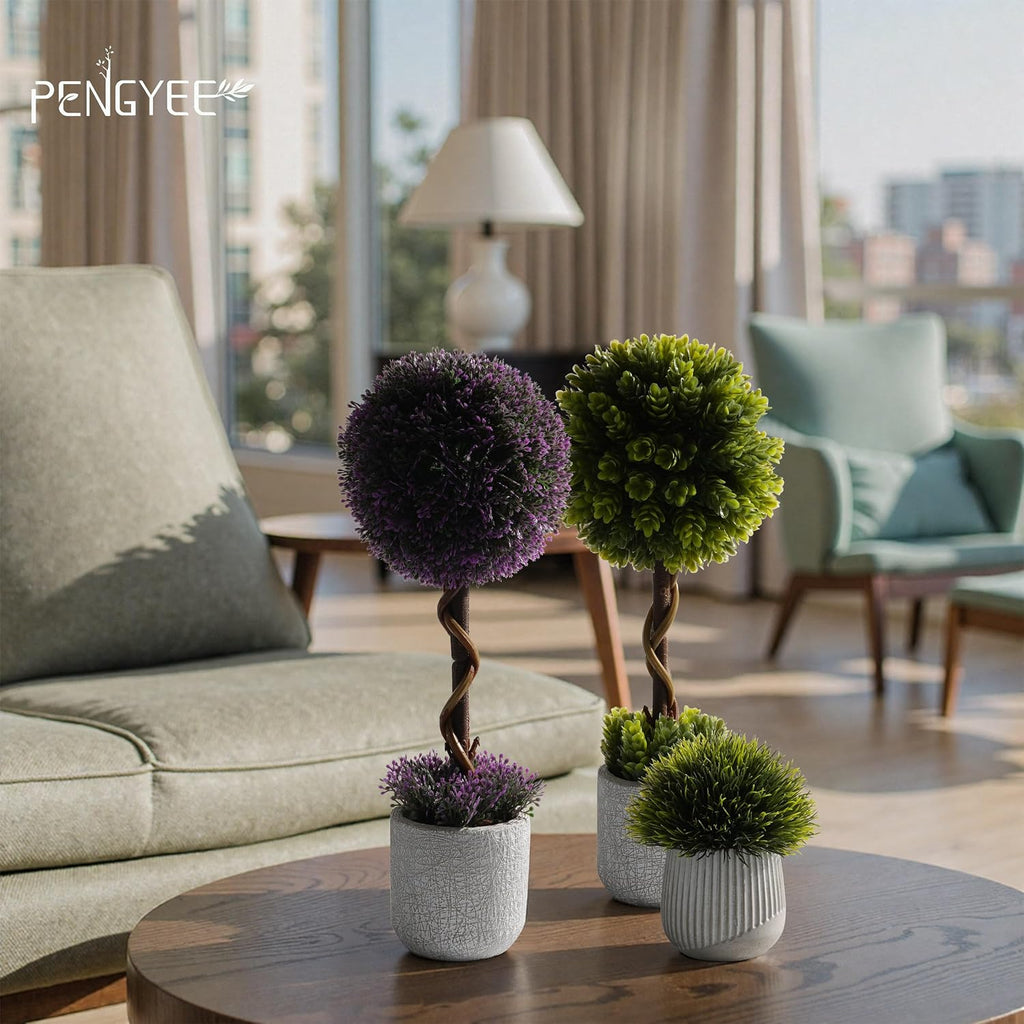 3 Pack 1.2ft Small Artificial Ball Boxwood Topiary Tree Indoor