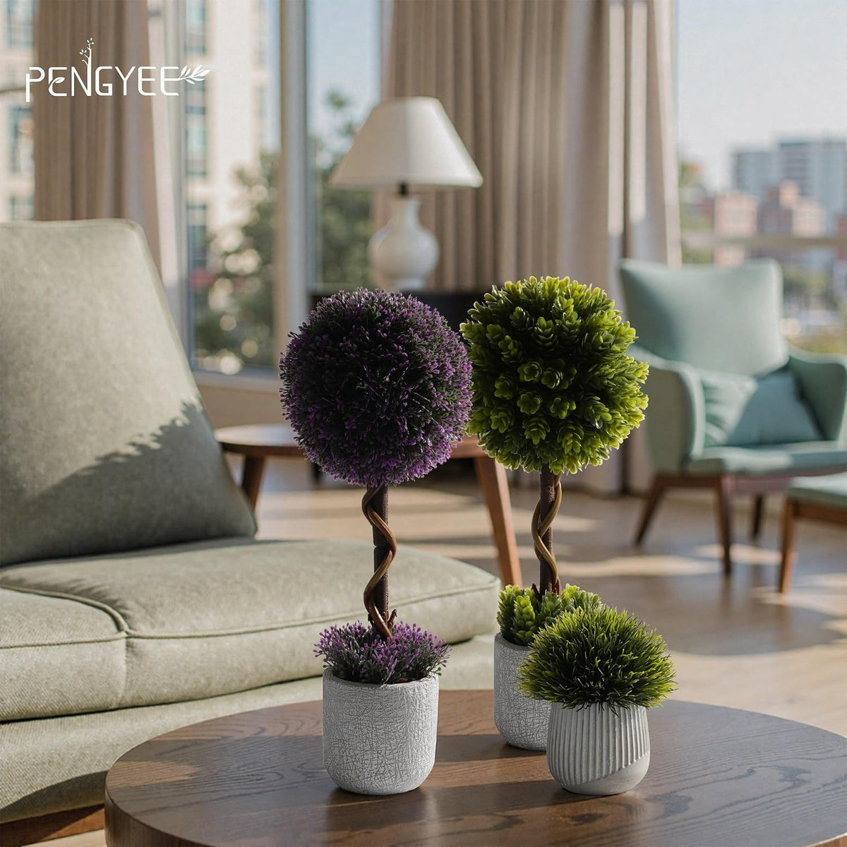 3 Pack 1.2ft Small Artificial Ball Boxwood Topiary Tree Indoor