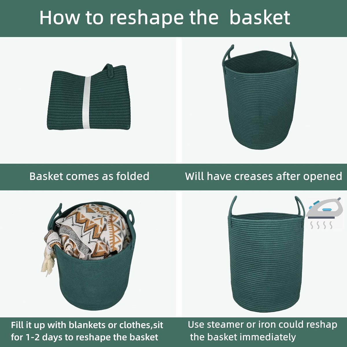 XUANGUO Cotton Rope Laundry Basket Hamper for Clothes Large Dark Green