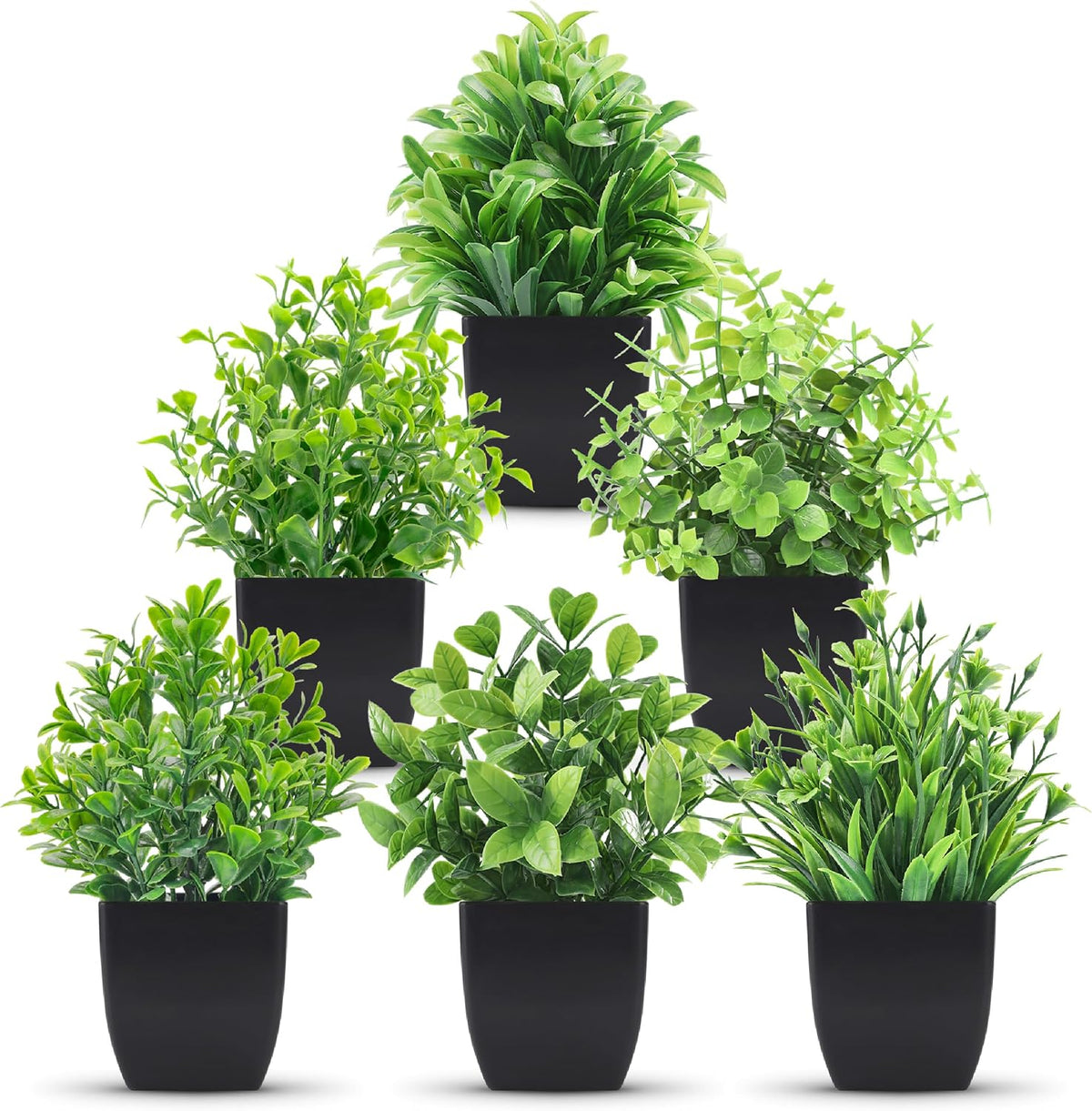 Der Rose 6 Pack Mini Fake Plants in Black Pots, 7" Bathroom & Desk Decor