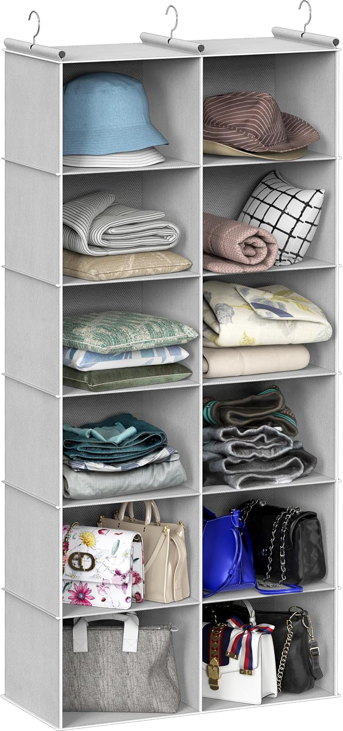 Simple Houseware 6 Shelf Double-Wide Hanging Closet Organizer, Gray