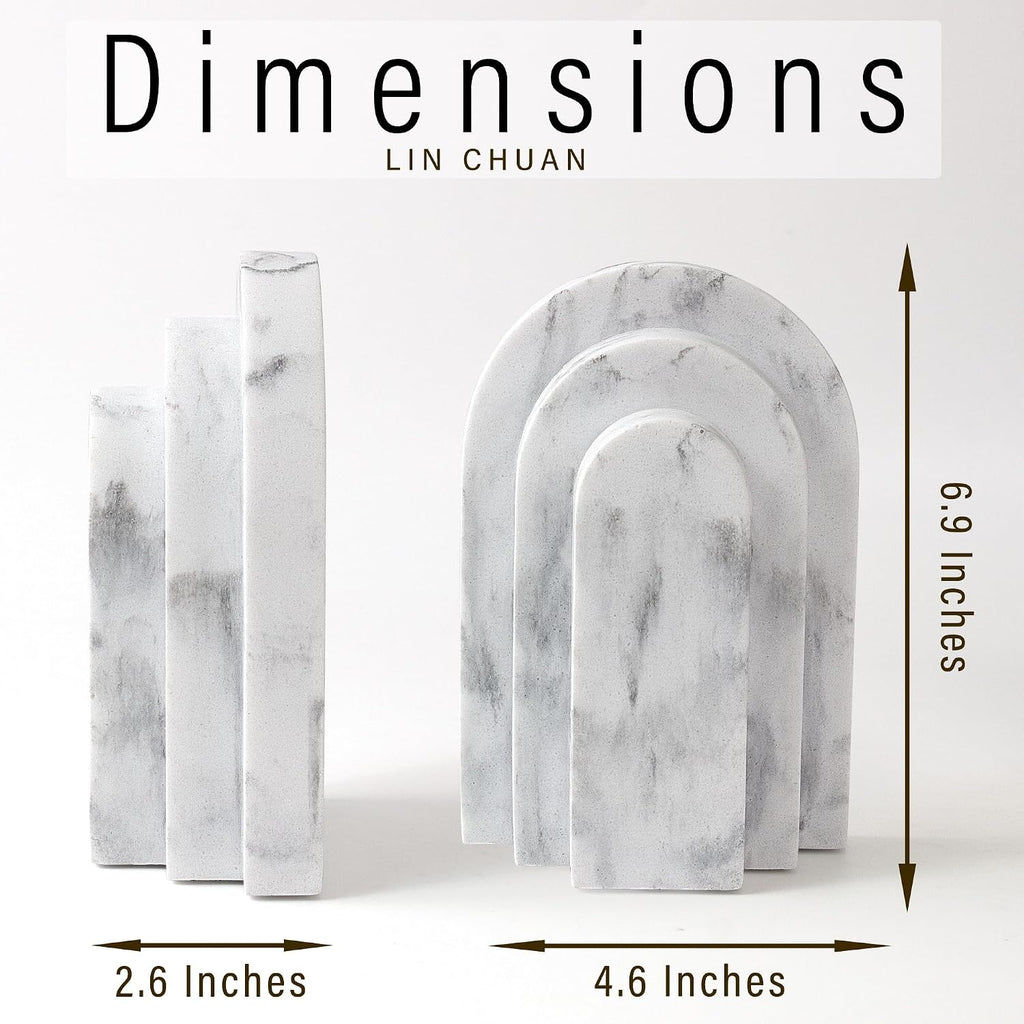 LIN CHUAN Heavy Duty Bookends for Shelves, Set of 2, Marble White Look