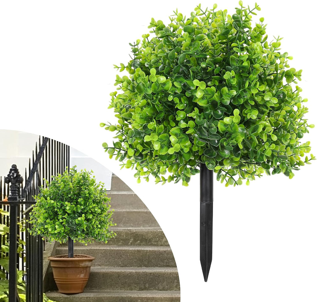 RECUTMS Artificial Eucalyptus Topiary Ball Tree with Ground Spike 1Pc 22In