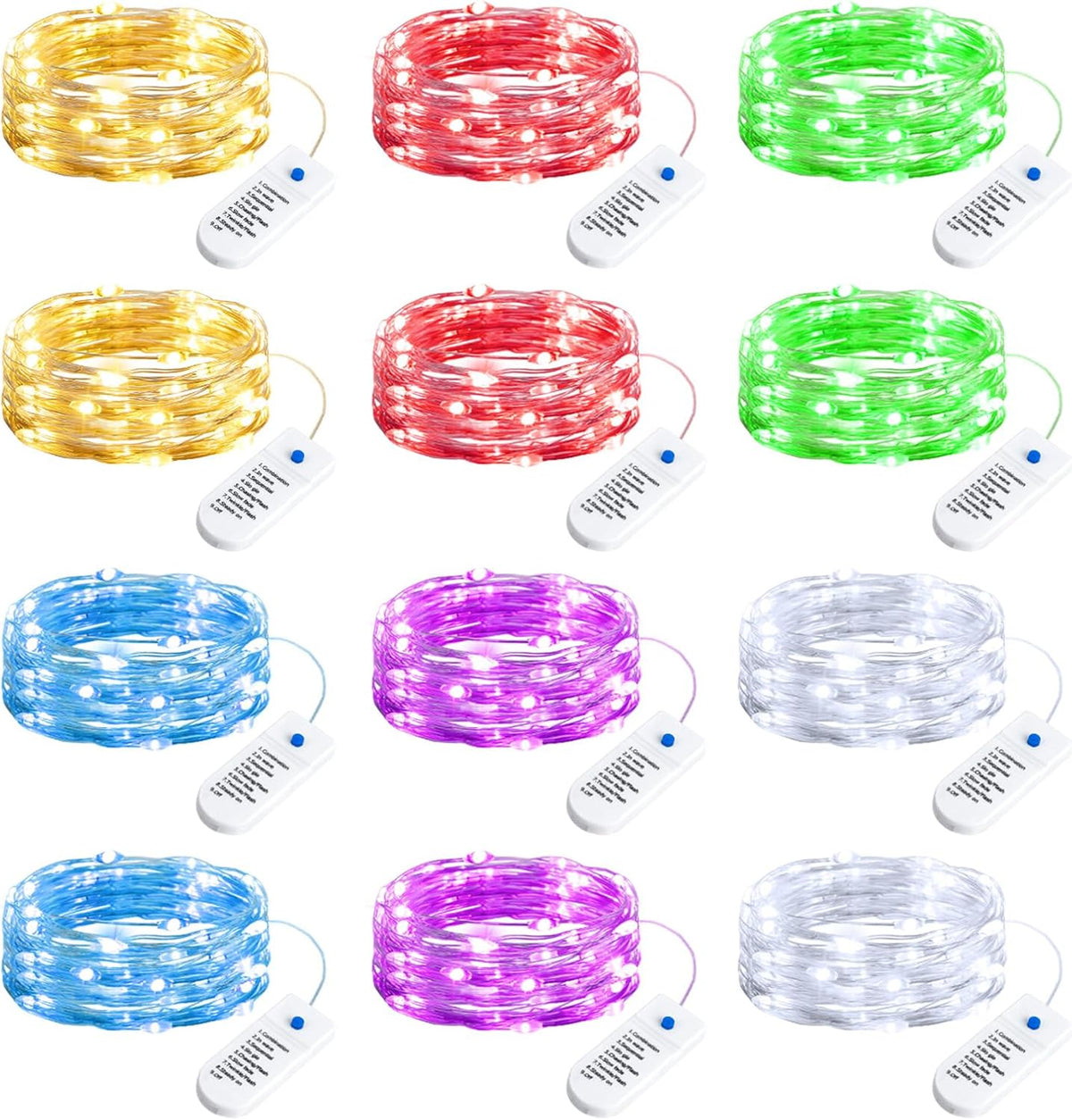 Minetom 12 Pack 6 Colors Battery Operated Fairy String Lights 8 Modes