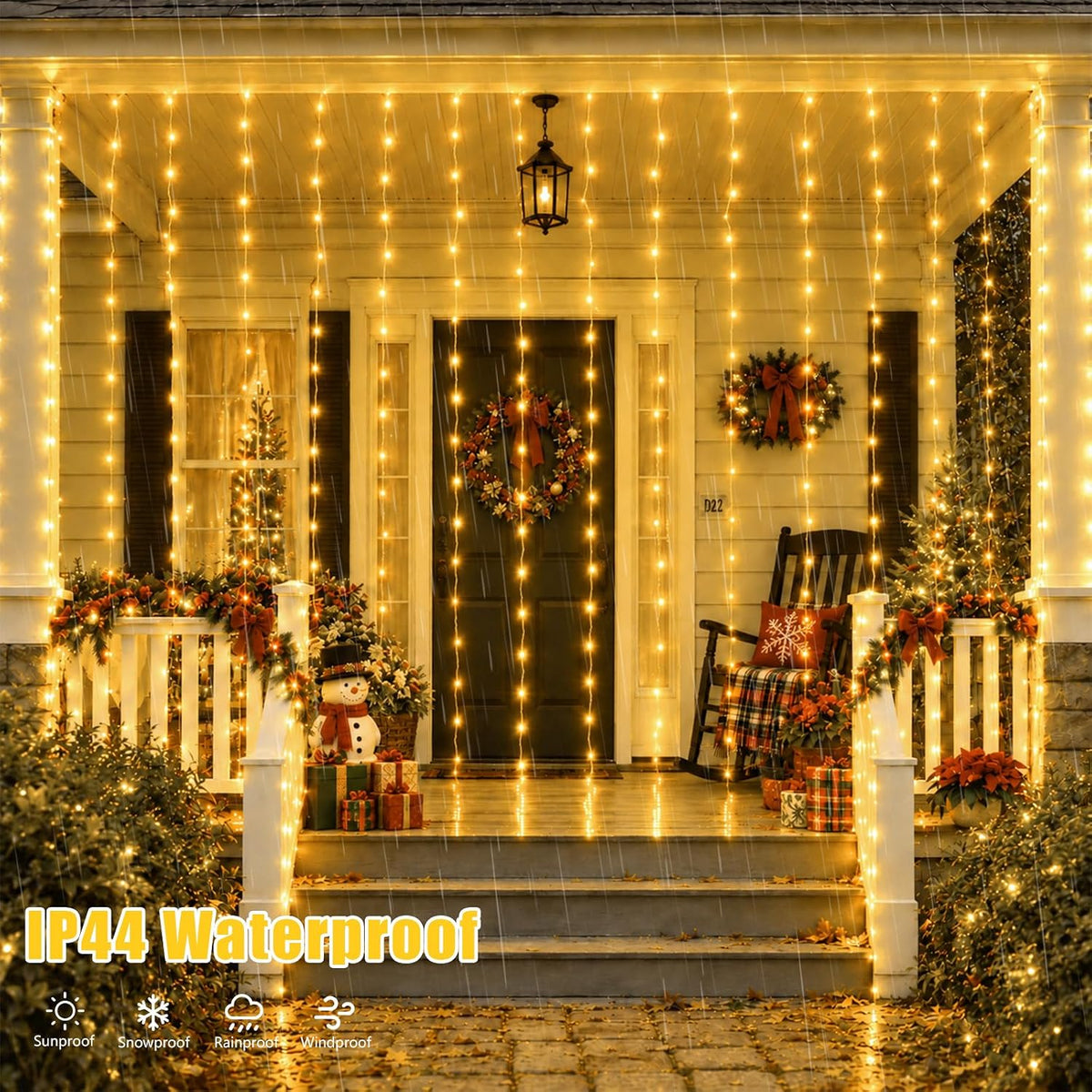 YEGUO 300 LED Warm White Christmas Lights, Curtain Lights Plug in, 8 Modes Hanging String Lights for Bedroom Wall Window Backdrop Indoor Outdoor Party Xmas Decorations-9.8x9.8ft