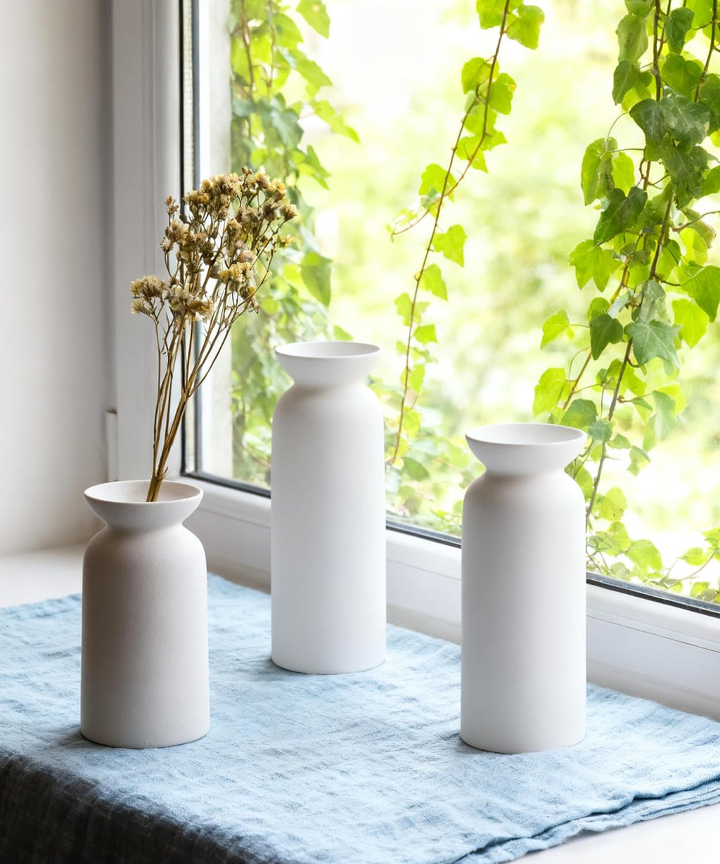 White Ceramic Vase Set of 3 Small Flower Vases for Decor Modern Boho Farmhouse Style Decorative Vases Dried Flowers