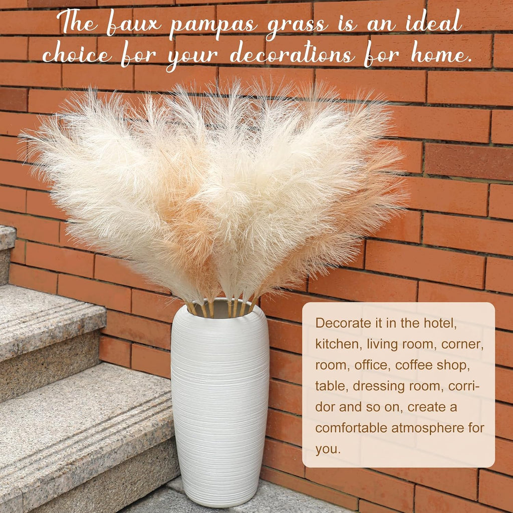 Ouddy Decor 8 Pcs 38''/97cm Tall Faux Large Pampas Grass Decor, Mixed Beige
