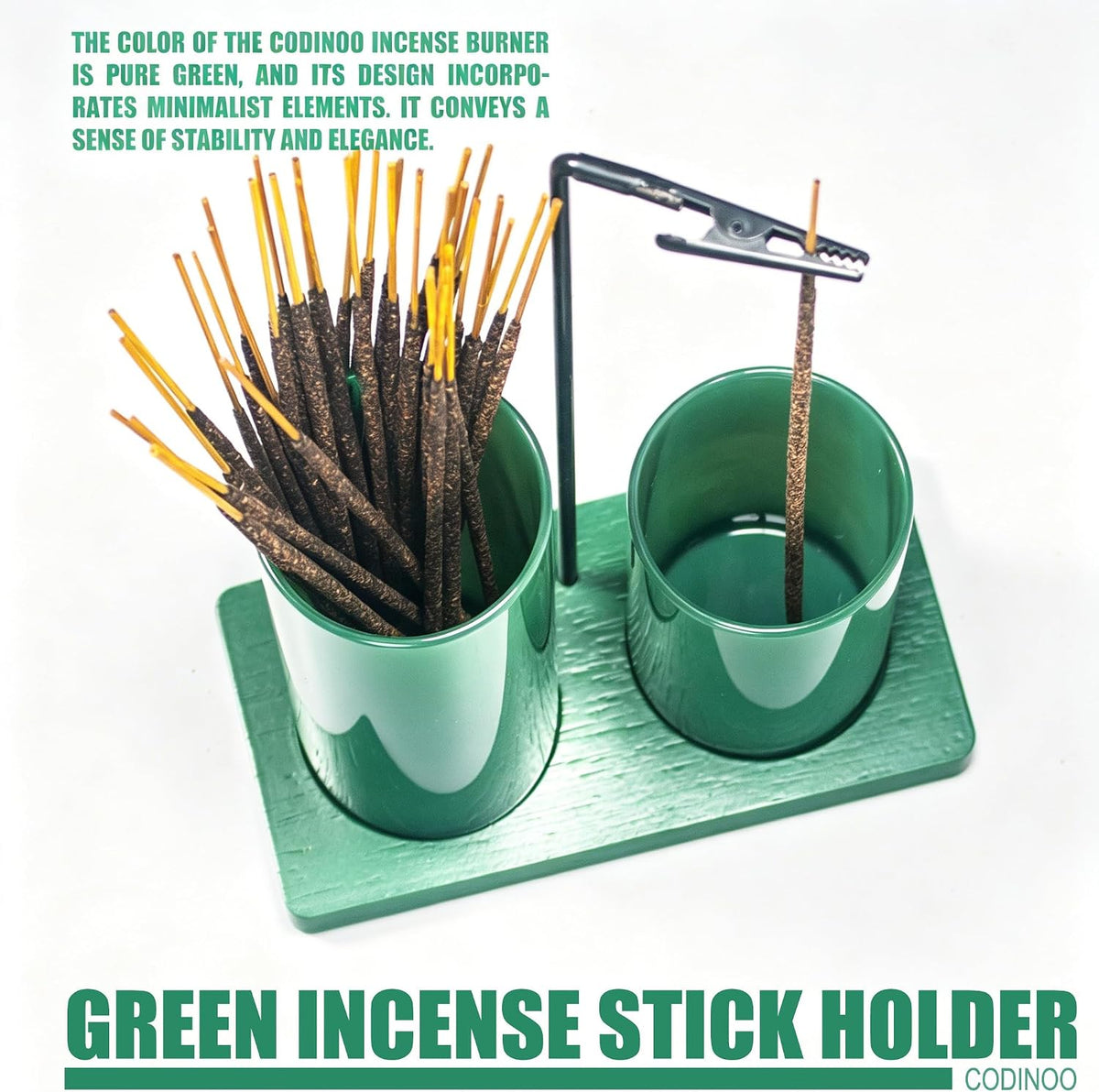 2 in 1 Incense Holder for Sticks Incense Burner Holder with Storage,Glass Upside Down Incense Holder for Sticks with Glass Ash Catcher for Meditation Yoga Spa Room Home Decor[Full Green]
