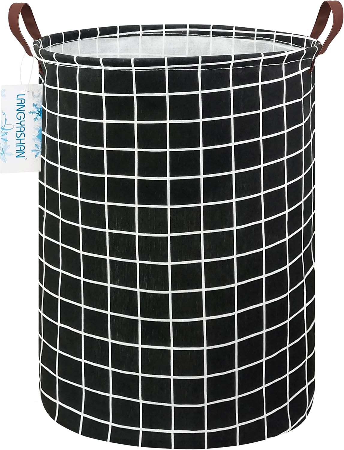 Round Laundry Basket Collapsible Storage Hamper Organizer Black Grid