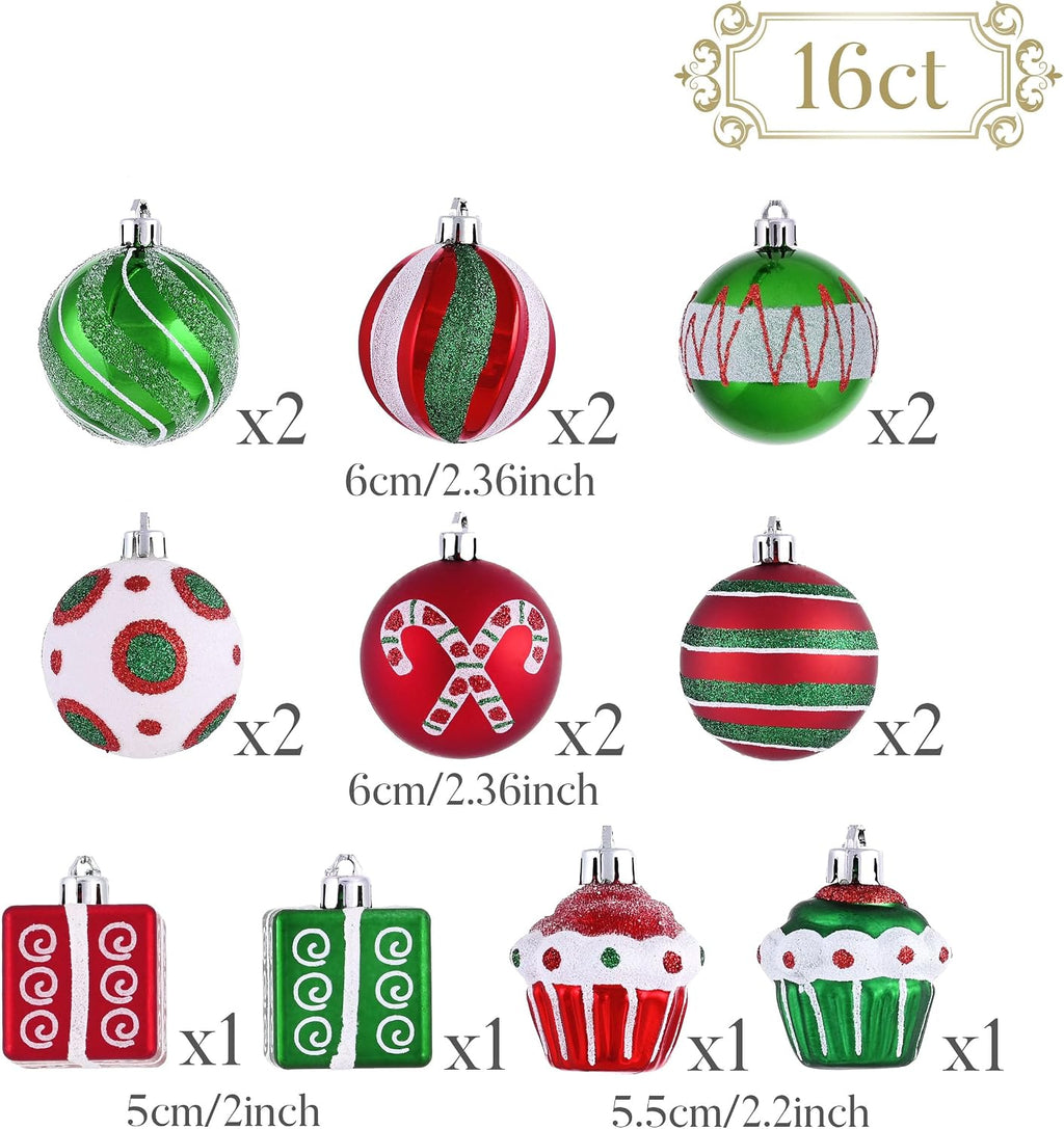 Valery Madelyn 16ct Christmas Ball Ornaments Tree Decorations Set 2.36 Inch