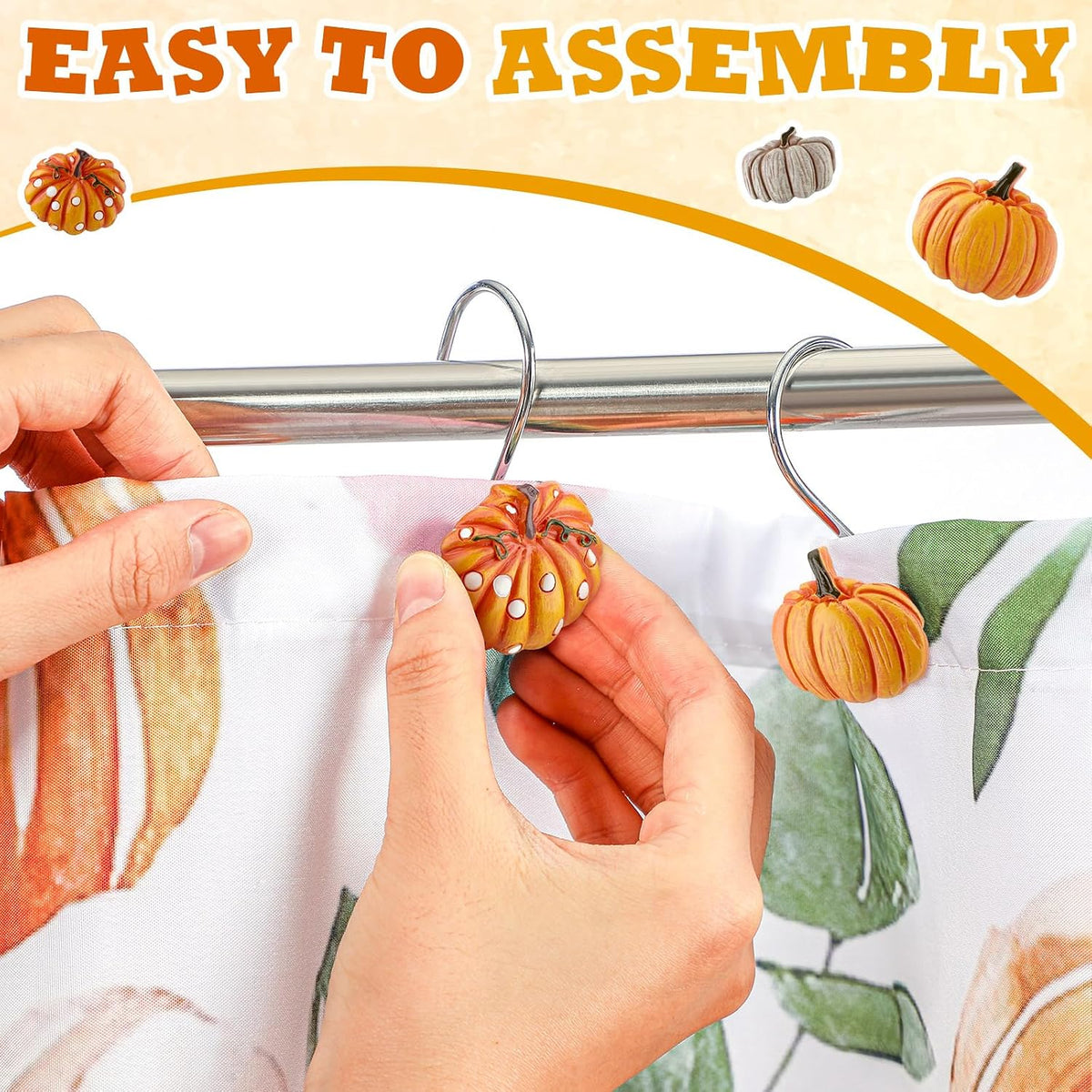 Reallnaive 12 Pcs Pumpkin Fall Shower Curtain Hooks Farmhouse, Spot