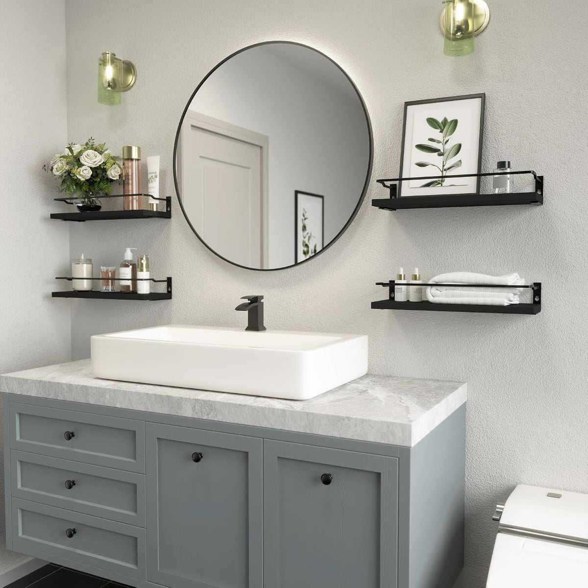 RICHER HOUSE Floating Shelves Bathroom, Small Wall Shelf Over Toilet 4 Set