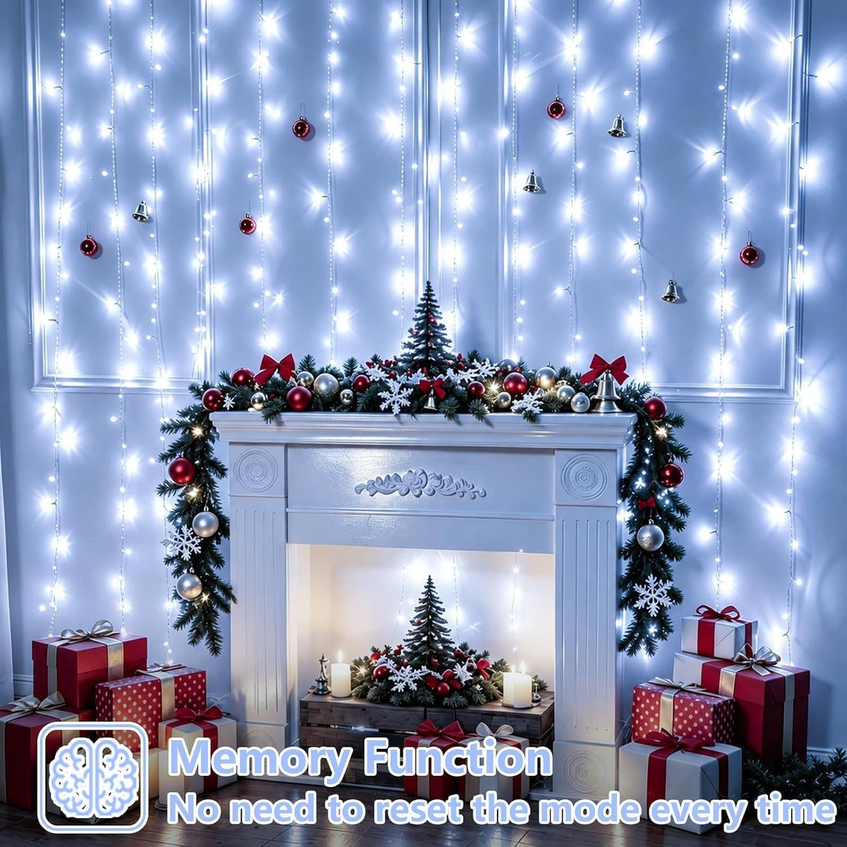 YEGUO 300 LED White Christmas Lights, Curtain Lights Plug in, 8 Modes Hanging String Lights for Bedroom Wall Window Backdrop Indoor Outdoor Party Xmas Decorations-9.8x9.8ft