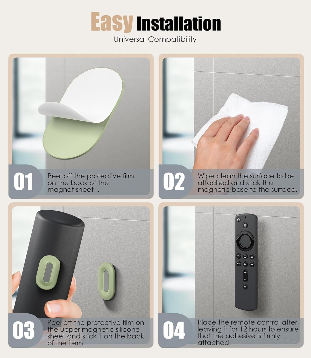 Magnetic Remote Control Holder Wall Mount, No Drill-Multi