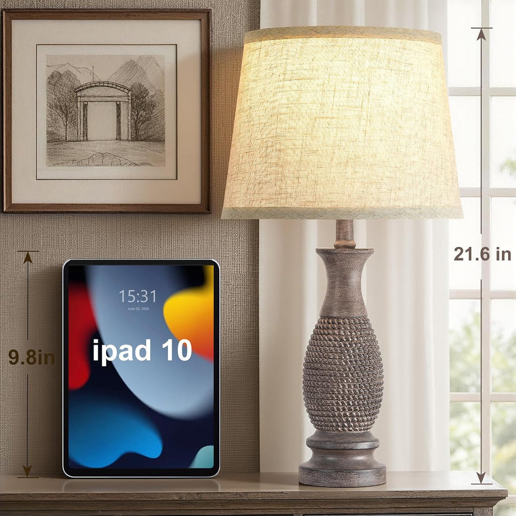 21.6" Bedside Lamps Set of 2, Resin Lamp for Bedroom Farmhouse Table Lamps