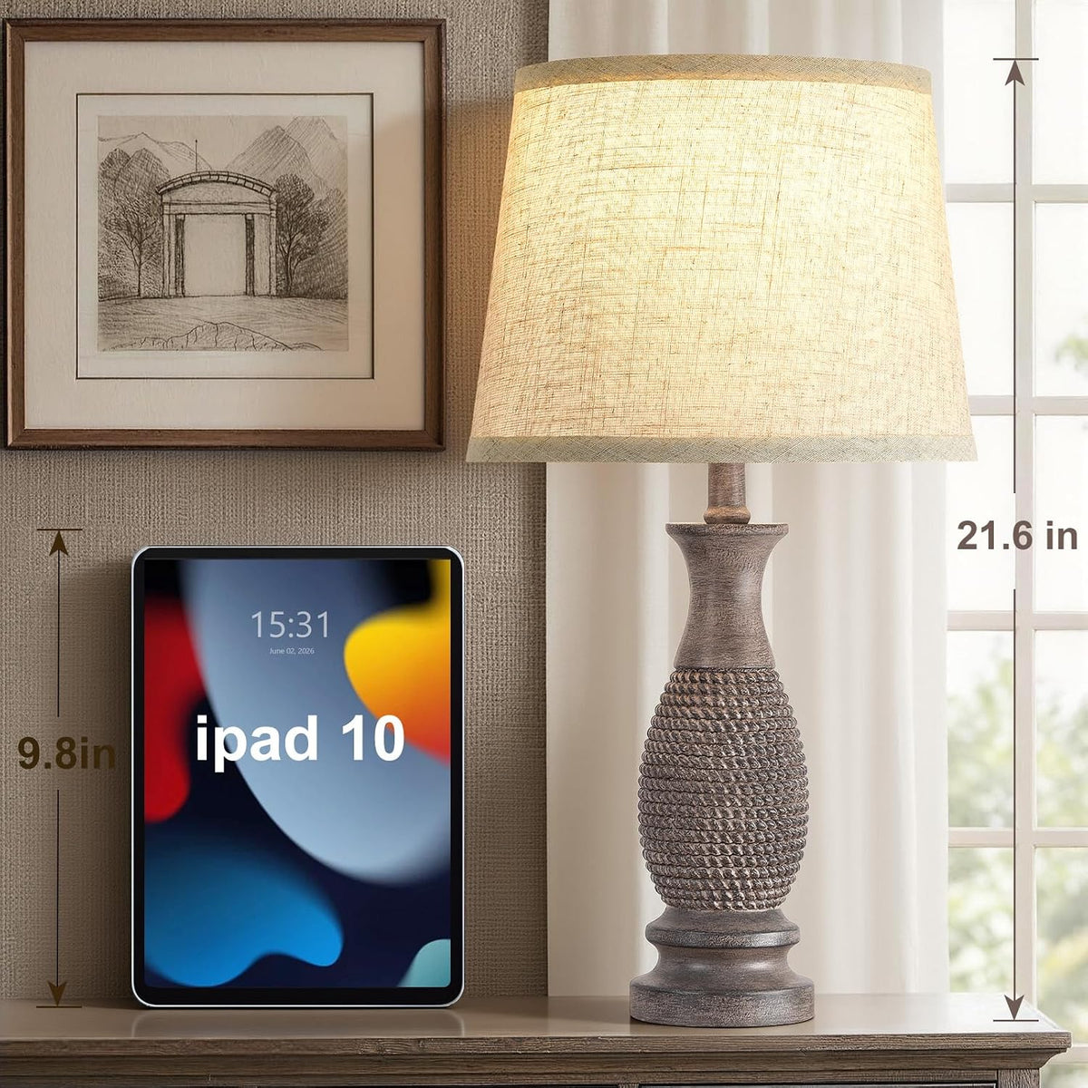 21.6" Bedside Lamps Set of 2, Resin Lamp for Bedroom Farmhouse Table Lamps