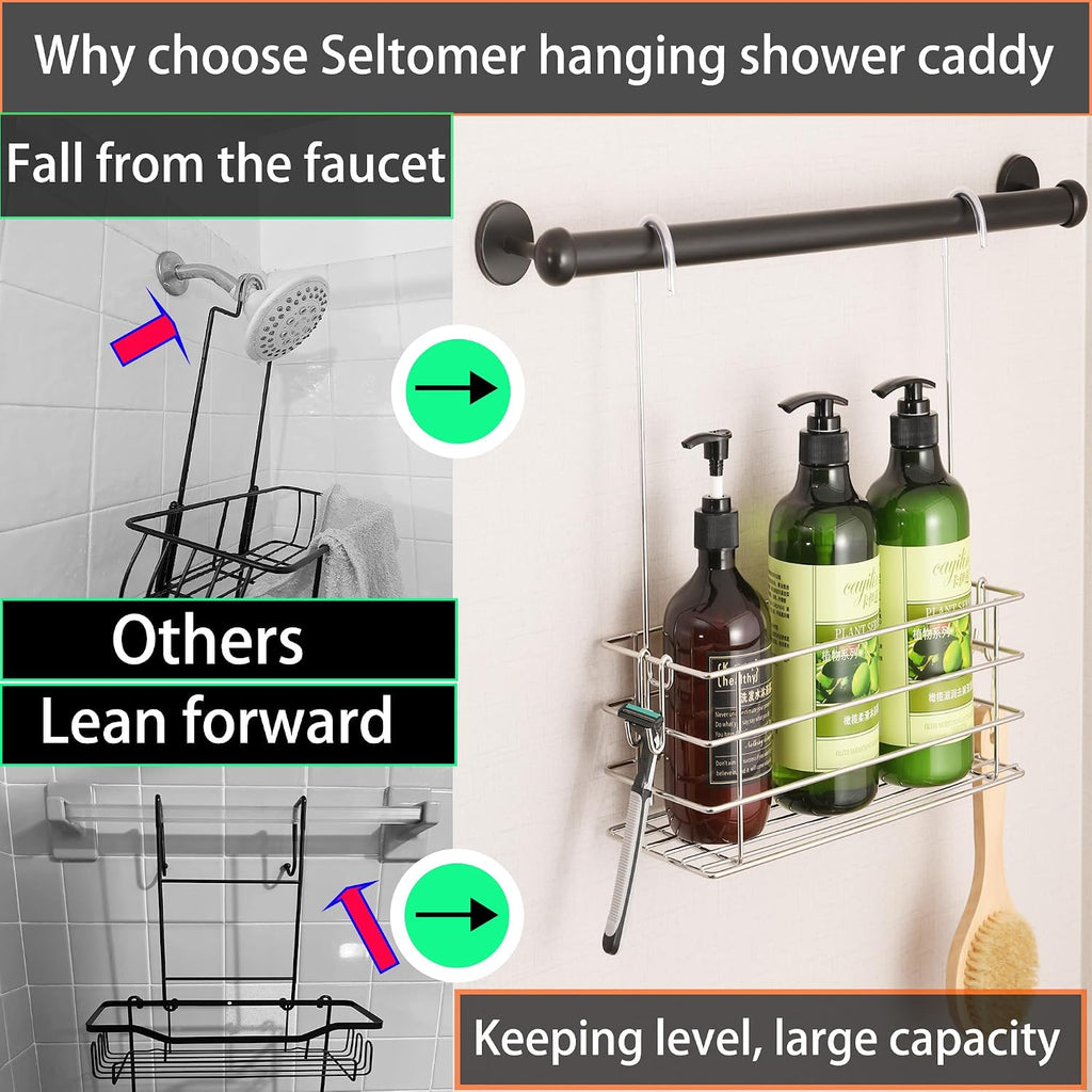1-Tier Shower Caddy Hanging Shower Rack with Hooks Over The Door