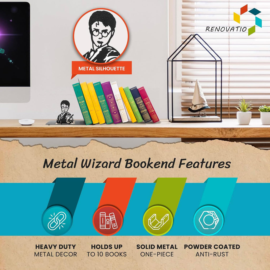 Renovatio Black Metal Bookend – Unique Decor for Home & Office – Wizard