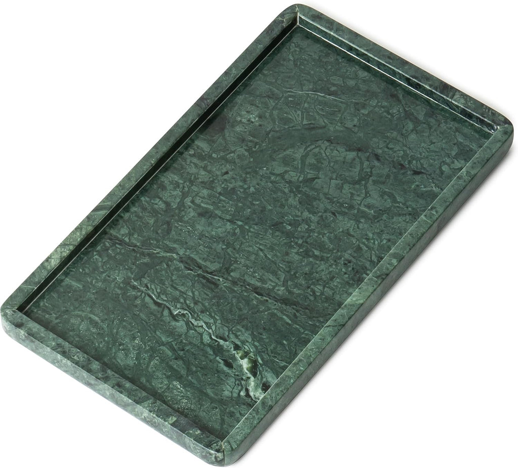 Cork & Mill Marble Tray for Bathroom Vanity, Green, Large 13 x 7.5 Inch