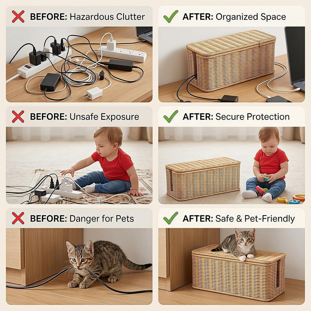Cord Organizer Woven Cable Management Storage Box with Lid for Power Strips