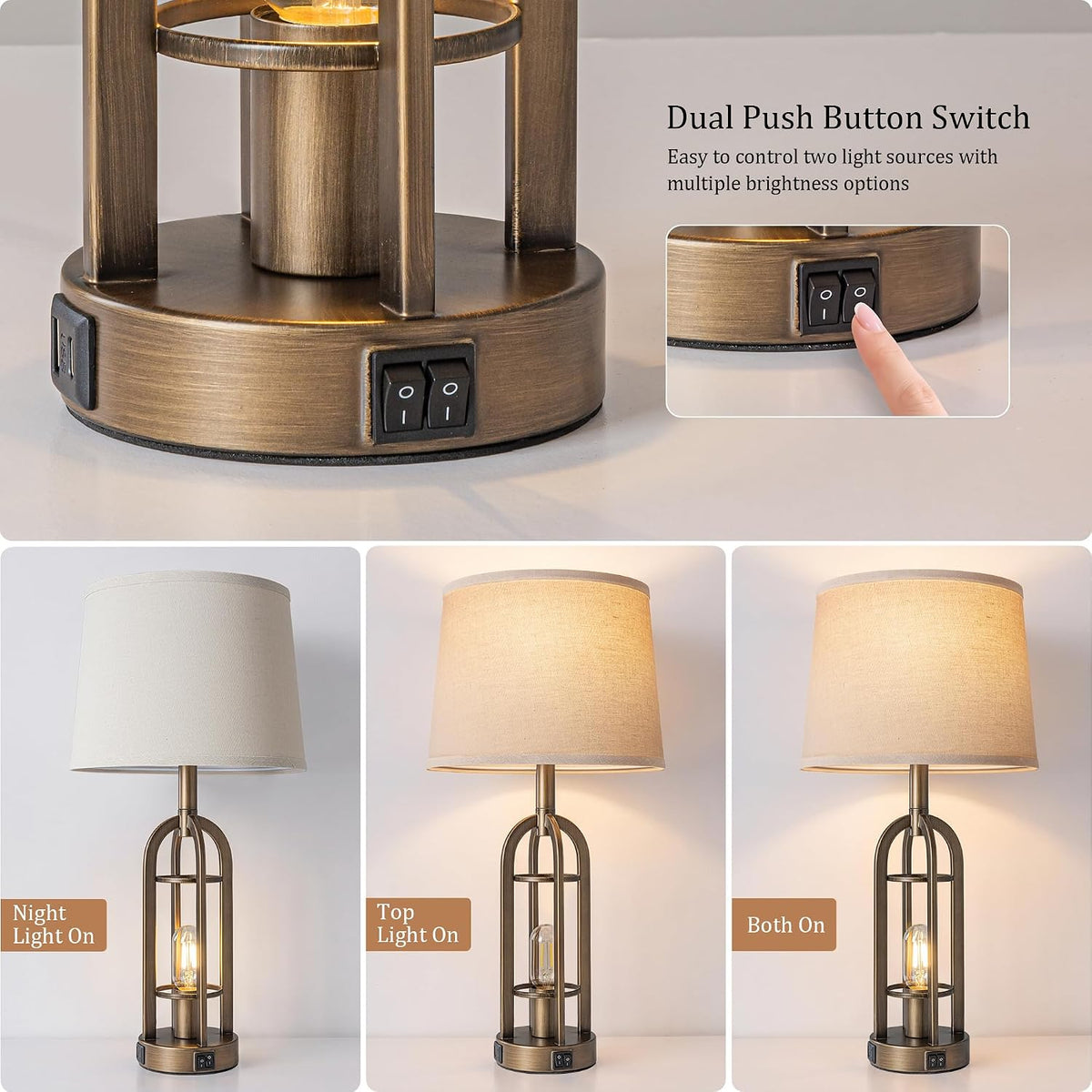SRJJA 24" Farmhouse Table Lamps for Living Room Bedroom Set of 2, USB A+C