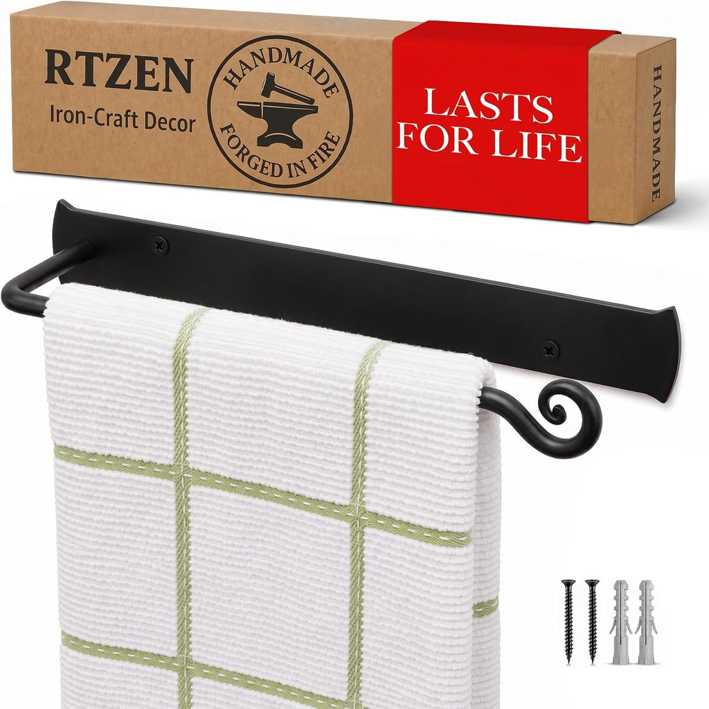 RTZEN Matte Black Hand Towel Holder for Your Bathroom, Fits 10" Towels