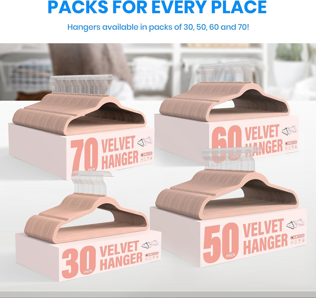 YSSOA Velvet Hangers 60 Pack, Non-Slip Clothes Hangers with Shoulder Notches, 360° Swivel Hooks, Heavy Duty Standard Hanger for Closet Space Saving, Pink