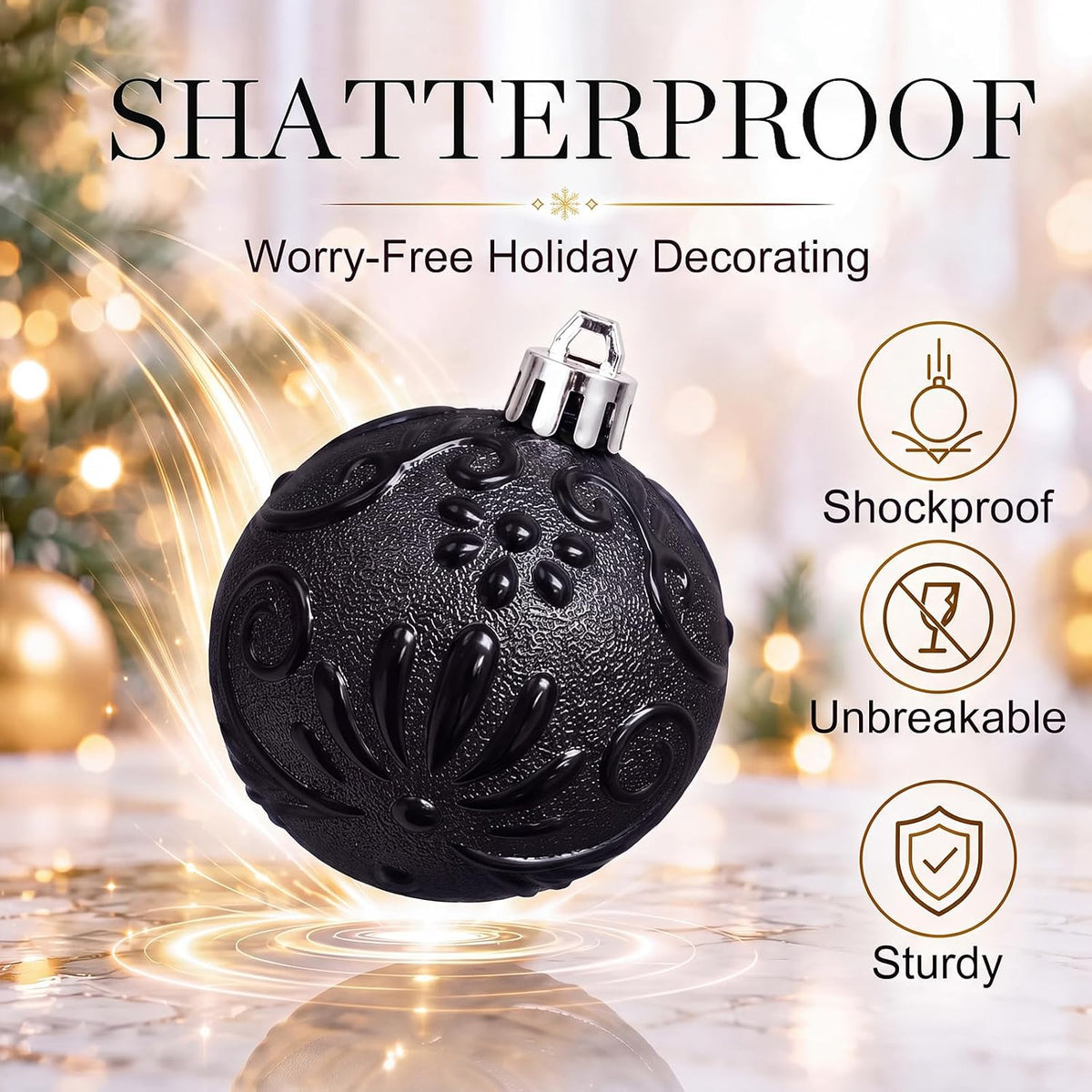 47pcs Black Christmas Ornaments Set Christmas Tree Decorations