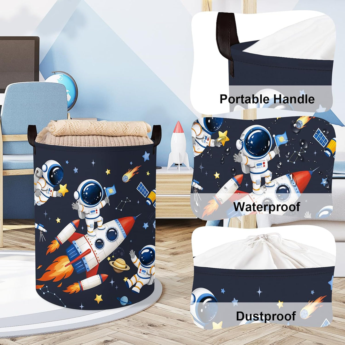 Clastyle Kid Storage Basket Cosmic Space Foldable Laundry Hamper, 45L