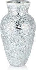 MDLUU Mosaic Vase 11" Tall, Handcrafted Cracked Glass Vase, Decorative Flower Vase for Home Decor, Wedding, Table Centerpiece, Gift (Silver)