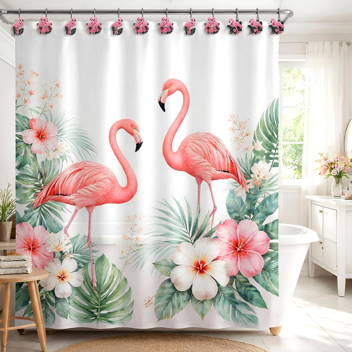 Amyhill 12 Pcs Flamingo Shower Curtain Hooks, Nautical Stainless Steel