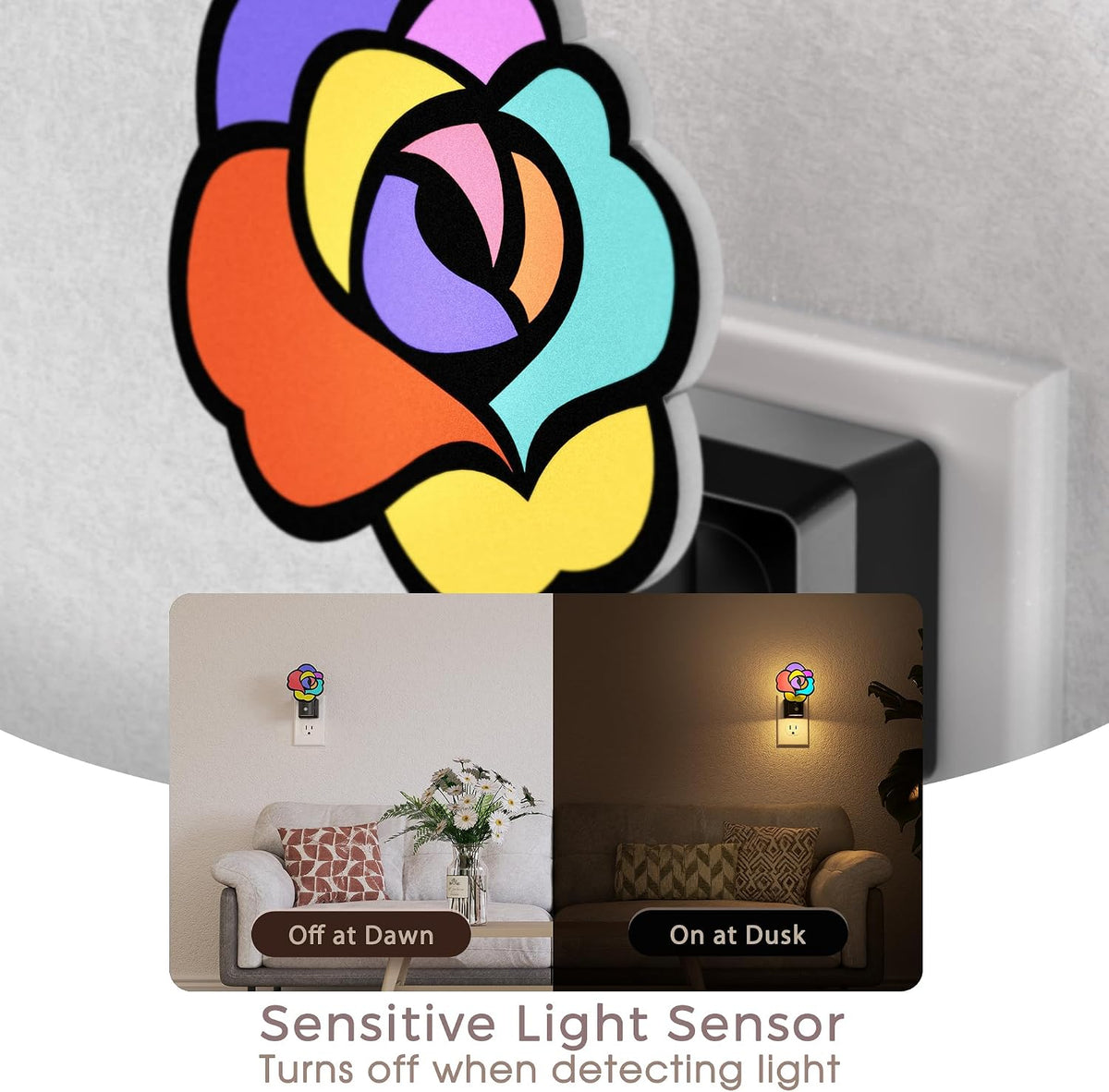 Briignite Flower Night Light, Decorative Rose Night Lights Plug into Wall