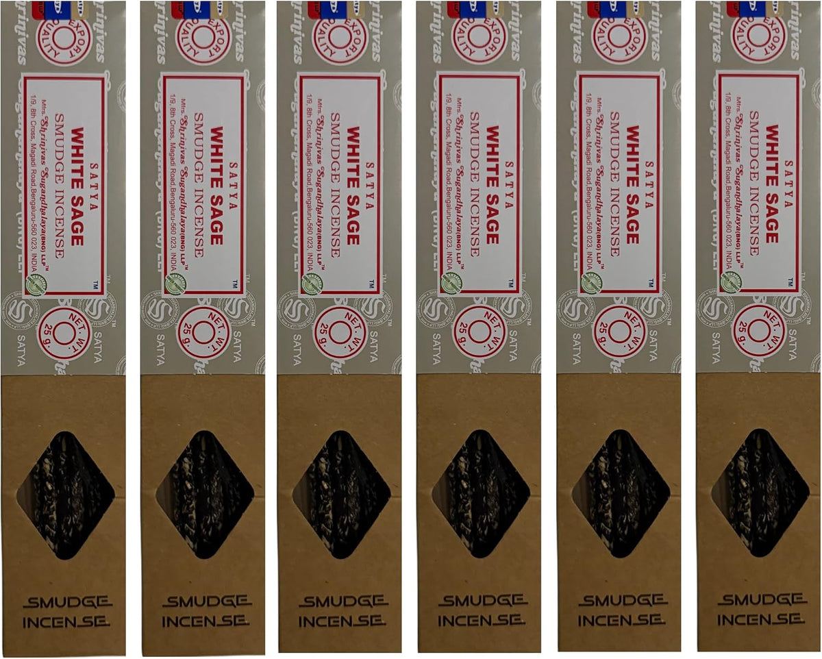 Satya Smudge Incense Stick – Hand-Rolled Indian Masala Incense for Meditation, Yoga & Spiritual Cleansing Pack of 6 (Smudge White Sage)
