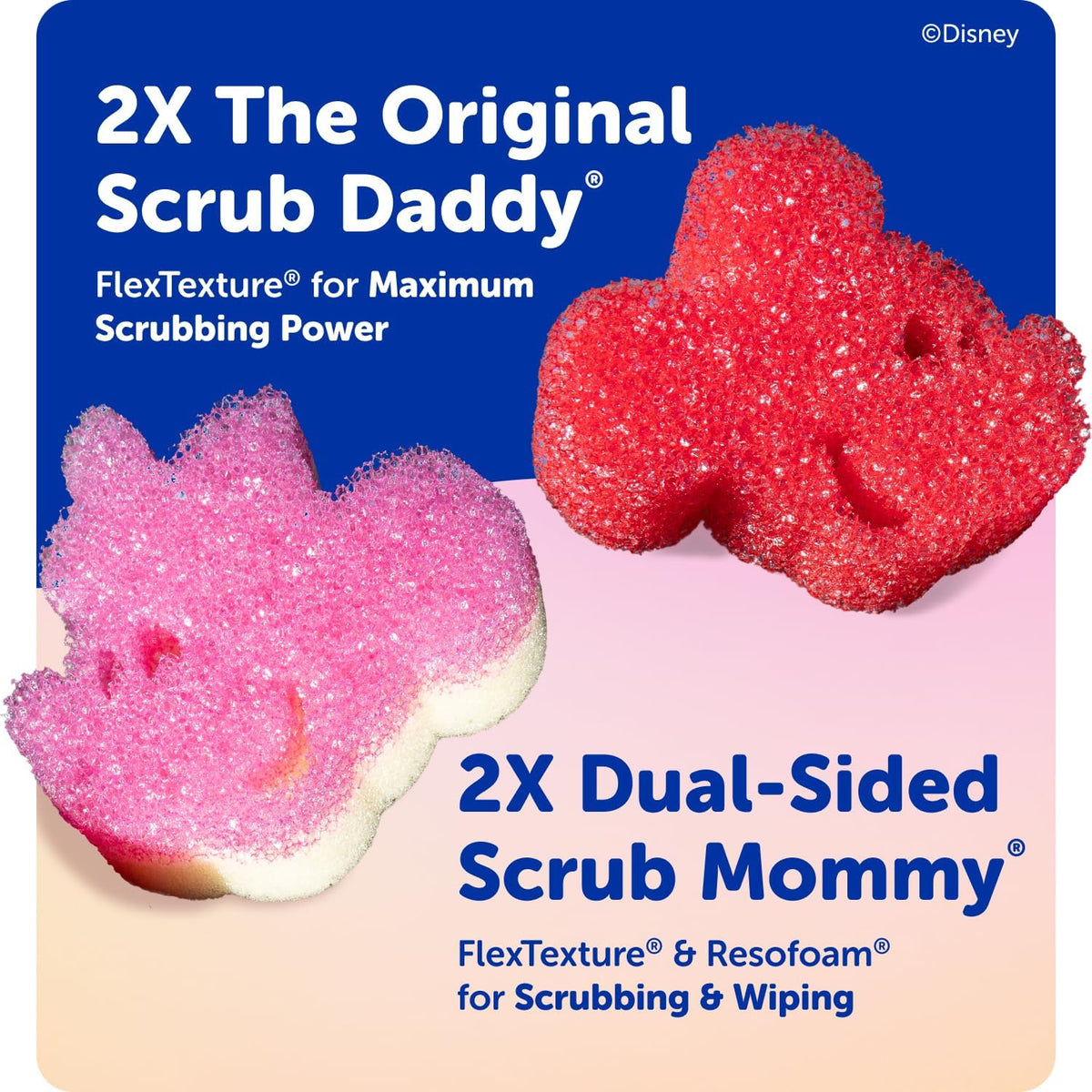 Scrub Daddy Mickey & Minnie Mouse Dish Sponges - Includes 2 Scrub Daddy Kitchen Sponges & 2 Scrub Mommy Dish Scrubbers - Dual-Sided, Odor-Resistant & Scratch-Free - Special Edition Set (4 Count)
