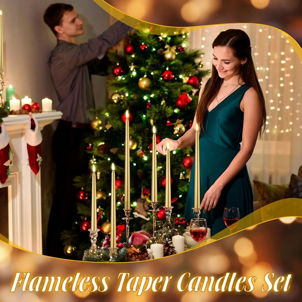 Rossesay 64 Pcs Flameless LED Taper Candle, Flickering Candles,Gold