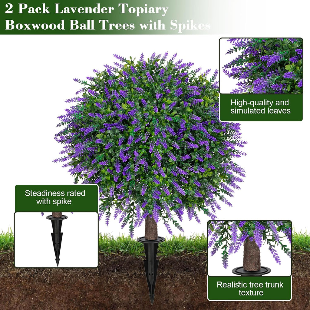 Chillchard 2 Pack UV Resistant Artificial Lavender Boxwood Plants Outdoor