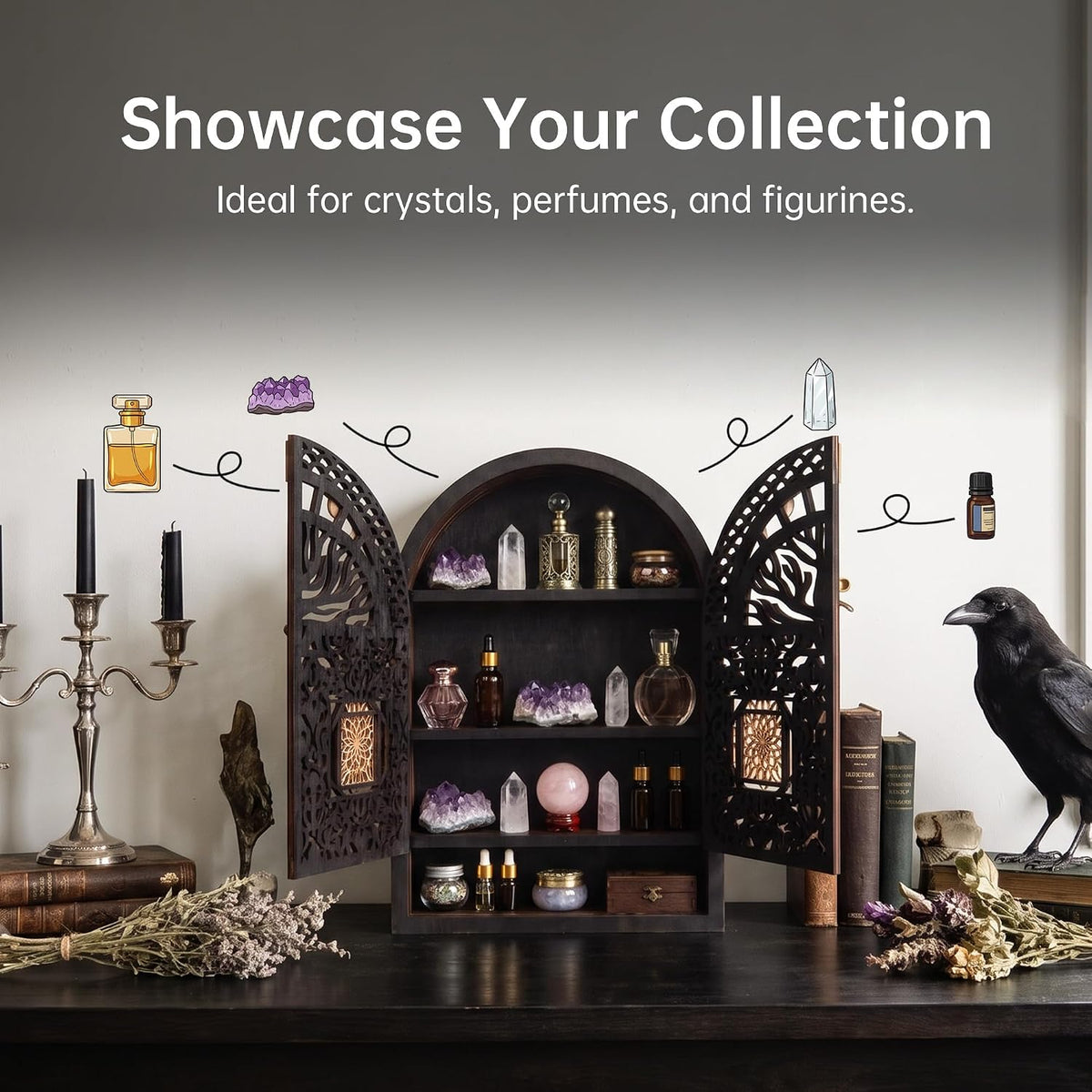 Crystal Display Shelf, Trinket Shelf, Gothic Decorative Wall Shelves