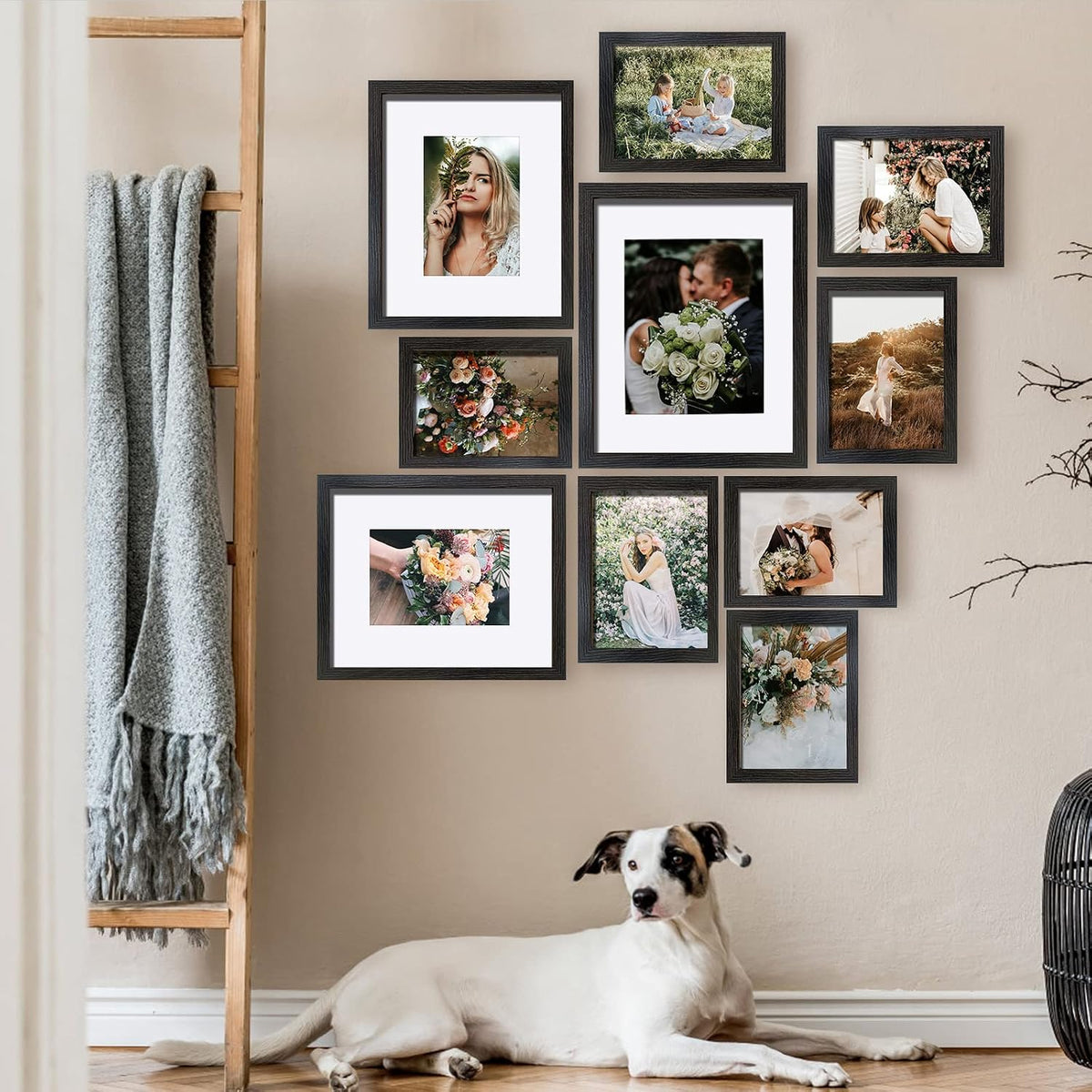 SESEAT Picture Frames Collage, Gallery Wall Frame Set with 11x14 8x10 5x7 4x6 Frames in Black Woodgrain Finishes, Set of 10