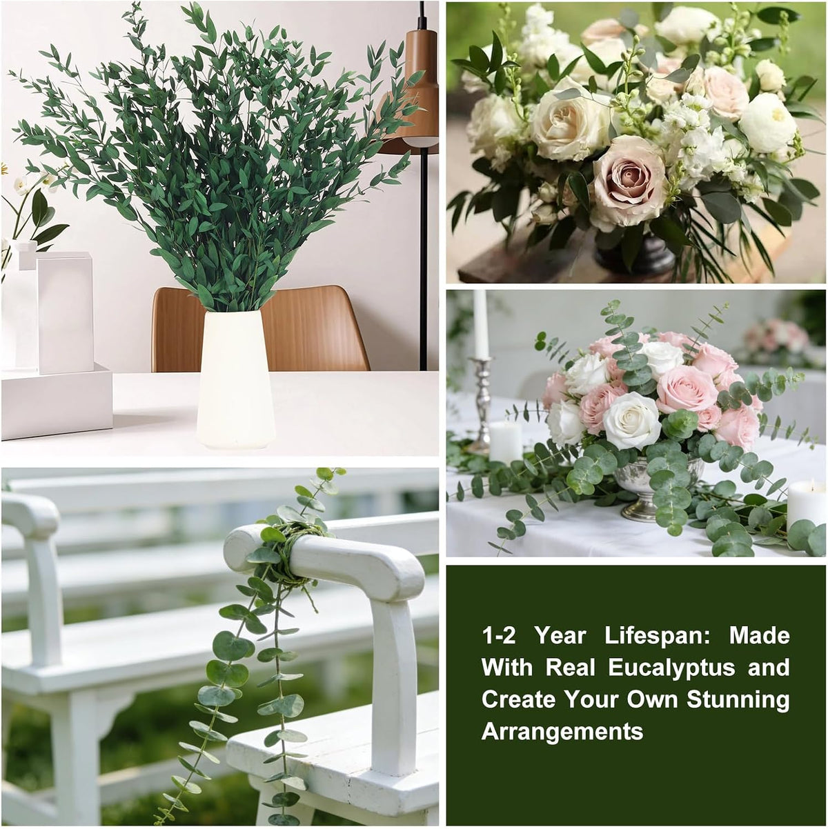 7-12 Pcs Preserved Eucalyptus Stems, 14-17" Greenery Leaves for Vase Filler
