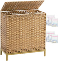 SETVSON Laundry Hamper with Lid, 35 Gal 3-Bag Clothes Sorter, Natural