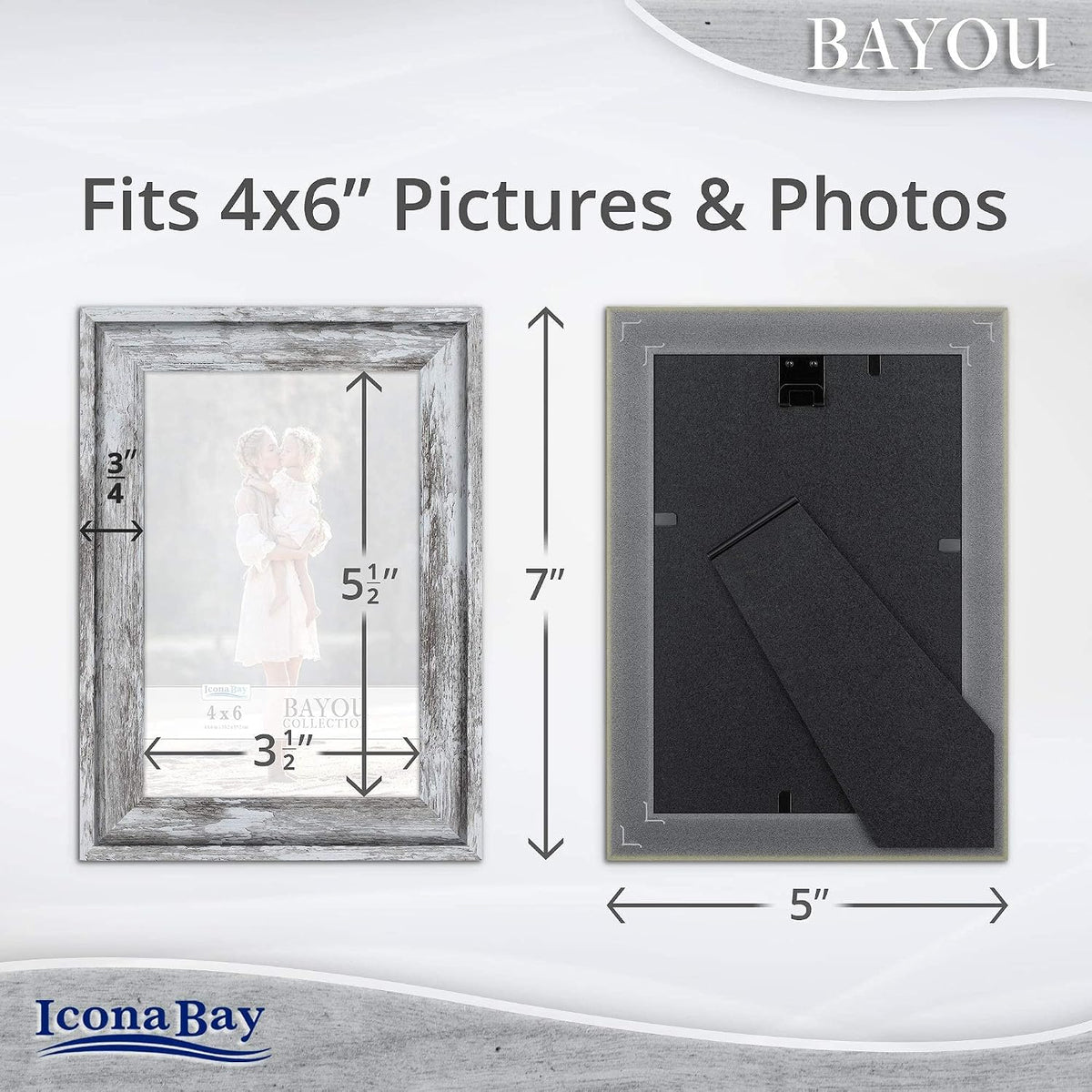 Icona Bay 6x4 Picture Frame (Azure Grey, 1 Pack) Cape Cod Style 6 x 4 Photo Frame, Table Top or Wall Mount, Bayou Collection