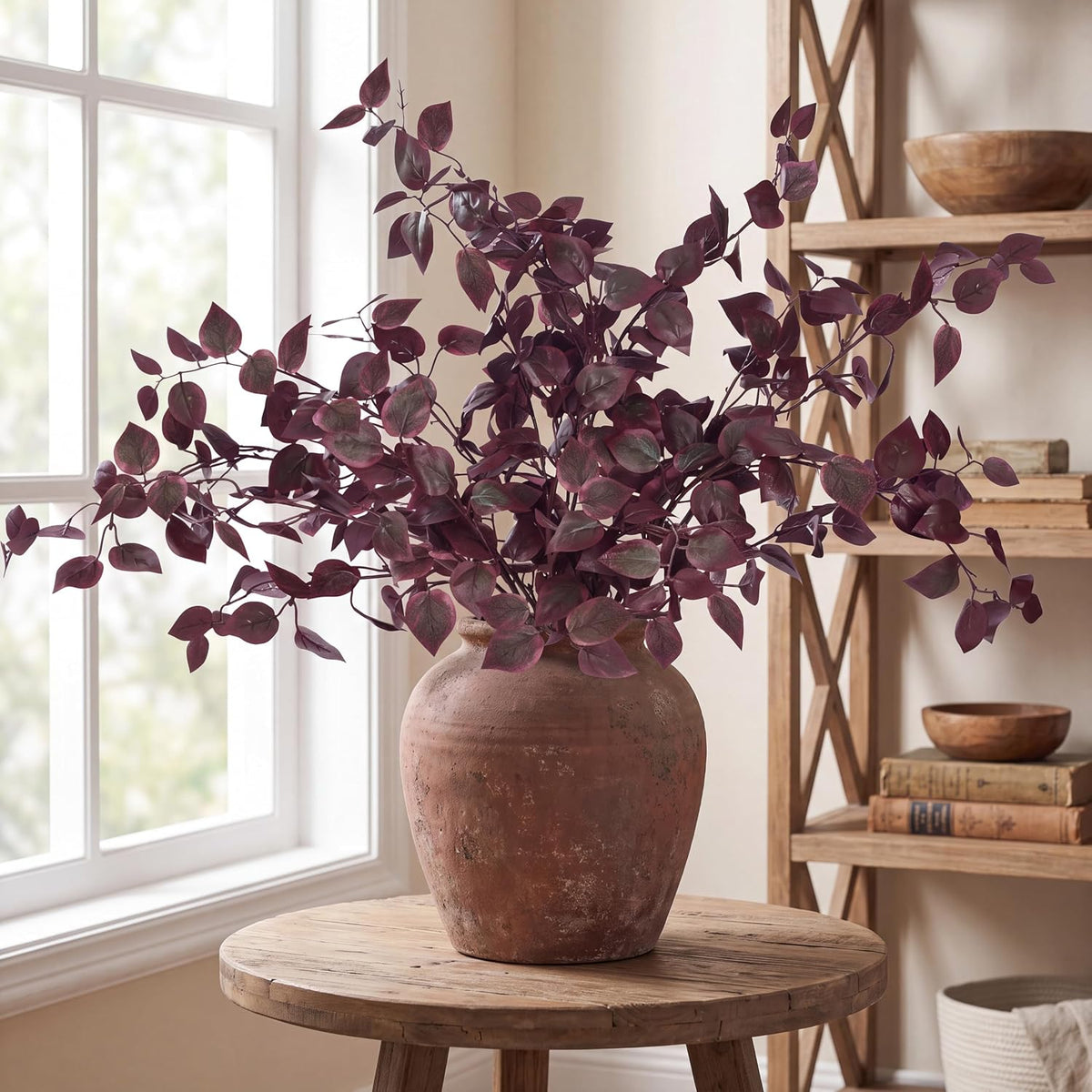 Sggvecsy 5 Pcs Artificial Eucalyptus Stems 32.7 inch Fake Red Branches with Faux Eucalyptus Leaves Silk Foliage Plants for Home Fall Autumn Thanksgiving Vase Kitchen DIY Festival Farmhouse Decor (Red)