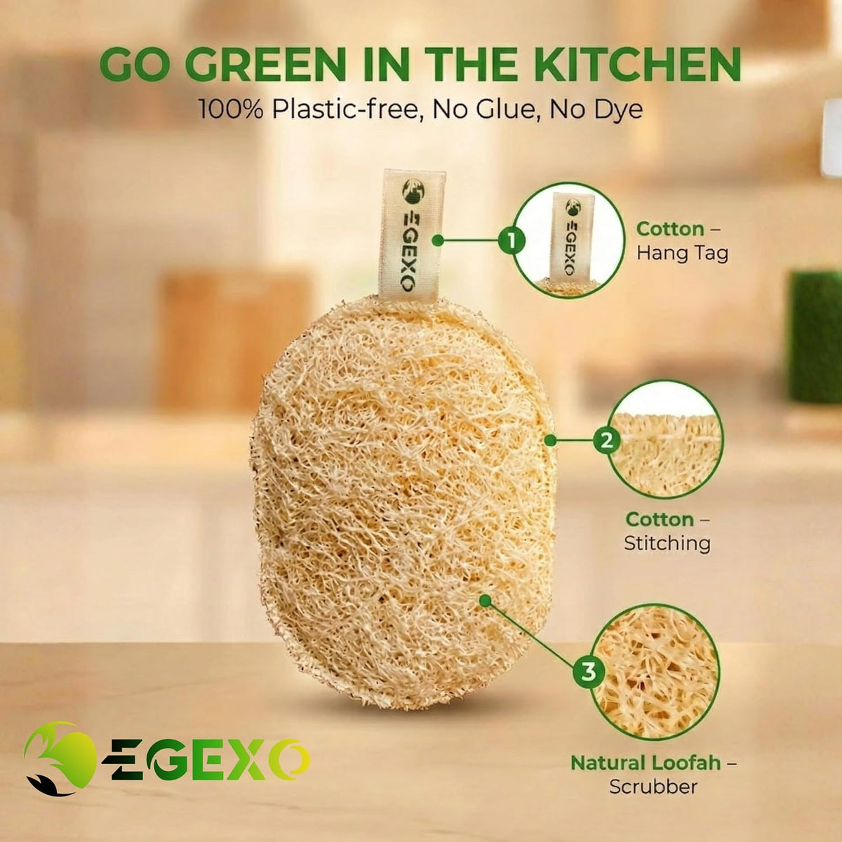Kitchen Loofah Sponge (4 Pack), Dual Sided Loofahs for Kitchen Dishwashing